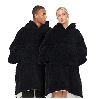 Image of GC GAVENO CAVAILIA Fluffy Oversized Sweatshirt, Thermal Hoodies Blanket, Fleece Blanket Hoody Adult, Teddy Oody Hoodie, Black Snug Snuddie