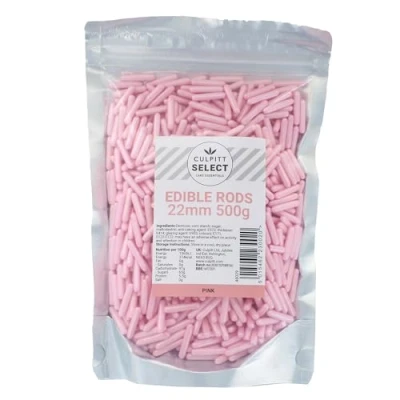 Image of Culpitt Select Sprinkles Pink Sugar Rods, Cake Sprinkle Decorations For Cakes, Cupcakes, Cookies, Ice Cream, and Desserts 22mm 500g