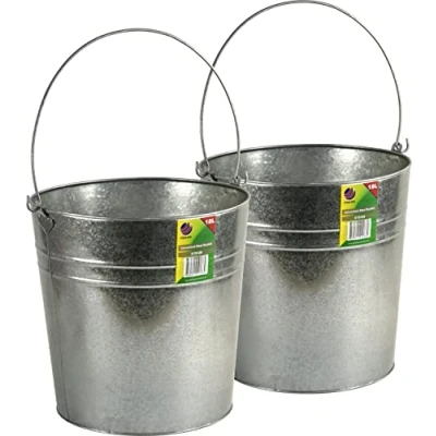 Image of Set of 2 Heavy Duty Galvanised Steel Metal Bucket Pail with Handle (2x 18L)