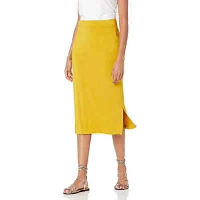 Image of Amazon Essentials Women&#039;s Pull on Knit Midi Skirt (Available in Plus Sizes), Dark Yellow, XXL