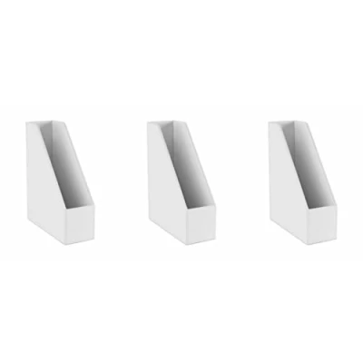 Image of OSCO White Faux Leather Magazine Rack 3 Pack A4 File Holder Paperwork Organiser Shelf Tidy Document Storage Catalogue Bin Brochure Display 10cm Wide Felt Bottom