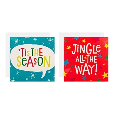 Image of Hallmark Multipack Mini Christmas Cards, Pack of 30 in 5 Fun Designs, Blue, Red