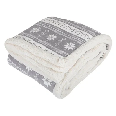 Image of Micro Pro Grey Snowflake Design Luxury Fleece Blanket Soft Sherpa Sofa Bed Throw 130x160cm