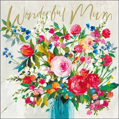 Image of Woodmansterne Wonderful Mum &#039;Happy Birthday&#039; Card Stunning Artistic Design with Bouquet of Flowers Gold Foil Finish for Her