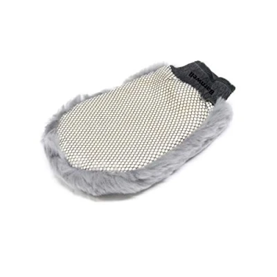 Image of Barnwell Deep Pile Lambs Wool Grey Wash Mitt with Bug Netting Sheepskin for Car Van Cleaning Detailing