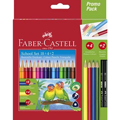 Image of Faber Castell 201597 Triangular Colour Pencil, Yellow,Blue,Green,Red, 24 Piece Set