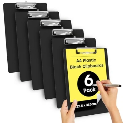 Image of volila Clipboard A4 6 Pack Black Portable Clipboards to Organize and Protect Documents from Damage Lightweight Clip Boards with Secure Holder for Office, School, Hospital Construction Sites