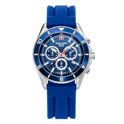 Image of swiss alpine military Men&#039;s Watch Analogue Quartz Chronograph 7034.9 Silicone, Steel/Blue/Blue 9835sam