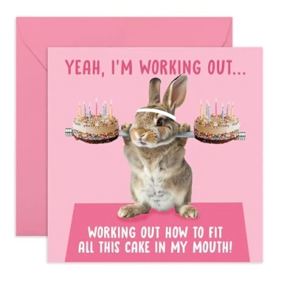 Image of Central 23 Bunny Birthday Cards For Friends Working Out Cake Funny Women Men Greeting Mum Dad Son Daughter Gifts Him Her Comes With Cute Stickers