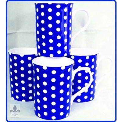 Image of fromeuropewithlove Blue Dots Mugs Fine Bone China Set of 4 Hand Decorated in the UK