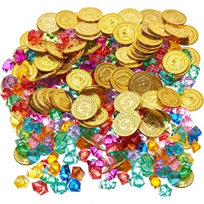 Image of THE TWIDDLERS 300 Pirate Treasure Kids Set 150 Gold Coins &amp; Gems Party Fillers, Perfect for a Pretend Hunt Kit, Bag Fillers Kids, and