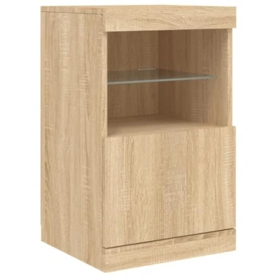 Image of vidaXL Sideboard with LED Lights, Sonoma Oak, 41x37x67 cm Modern Display Cabinet Ample Storage, RGB Lighting, Moisture Resistant Engineered Wood