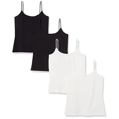 Image of Amazon Essentials Women&#039;s Slim Fit Camisole, Pack of 4, Black/White, L