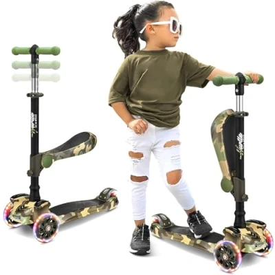 Image of 12 Wheeled Scooter for Kids Stand &amp; Cruise Child/Toddlers Toy Folding Kick Scooters w/Adjustable Height, Anti Slip Deck, Flashing Wheel Lights, Boys/Girls 2 Year Old Hurtle