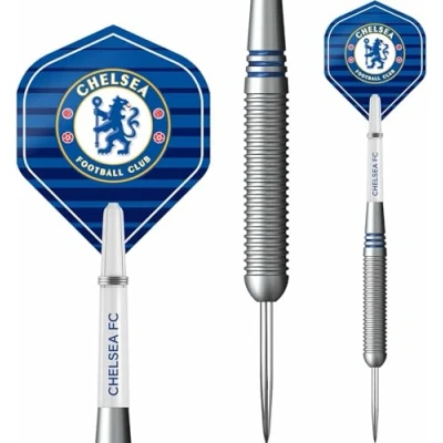 Image of FOCO Officially Licensed Chelsea Football Club The Blues FC Stripe Brass Steel Tip Darts Set, 22g, Custom, Personalised (D1407)