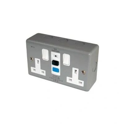 Image of Europa Components RCD13AMC AZ Metal Clad RCD 13A Double Socket Switched, Multi Colour