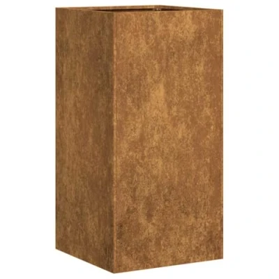 Image of vidaXL weathering steel planter 40x40x80 cm rusty square plant pot stand for garden patio balcony