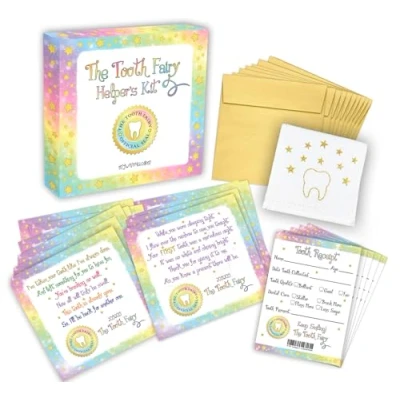 Image of Notes From Me! Tooth Fairy Kit for Boys and Girls, Magical Keepsake Gift with 10 Unique Cards, Receipts, Golden Envelopes, First ToothFairy Visit