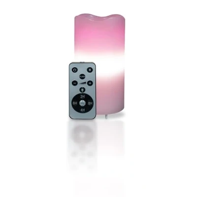 Image of LED Artificial Flameless Candle with Pink Heart Projector Light, Dimmable Brightness and Timer