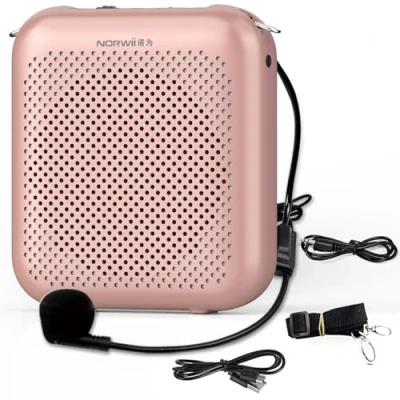 Image of Norwii Bluetooth Voice Amplifier, Power Amplifiers, Portable Mini Wired Microphone Headset for Teacher classroom &amp; Outdoor Lectures, Teaching, Tour Guides, USB C Rechargeable 2000mAh, Rosegold