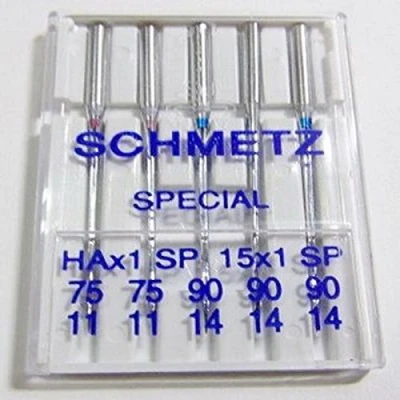 Image of Schmetz Super Stretch HAx1 SP Sewing Machine Needles, Assortment Special Point 5 pack, Sizes 75/11 &amp; 90/14