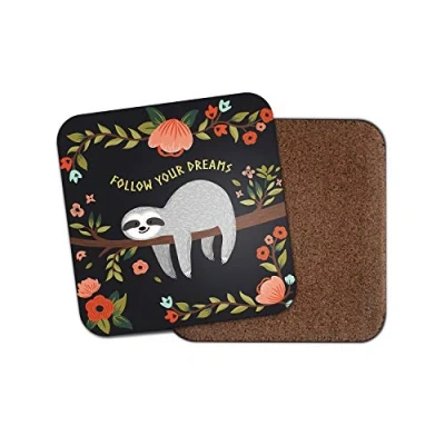 Image of 1 x Funny Lazy Sloth Coaster Dreams Cute Flowers Mum Sister Auntie Fun #13267
