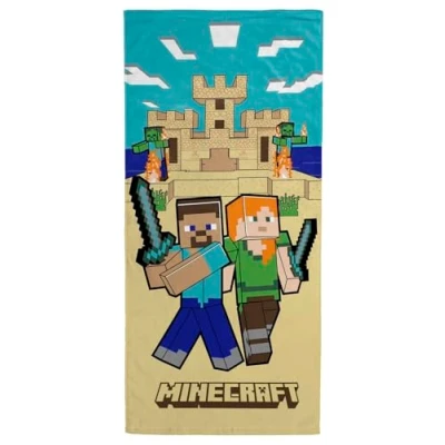 Image of Jay Franco Minecraft Towel with Alex and Steve For Bath, Beach &amp; Pool 100% Cotton, 71cm x 147cm