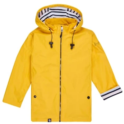 Image of Breizh Ocean LANNION children&#039;s waterproof raincoat, striped jersey lining with stand up collar Mixed, boy or girl from 1 to 14 years old (Yellow, 12 years)