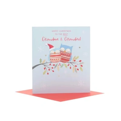 Image of UK Greetings Christmas Card for Grandma &amp; Grandad Adorable Owls Design