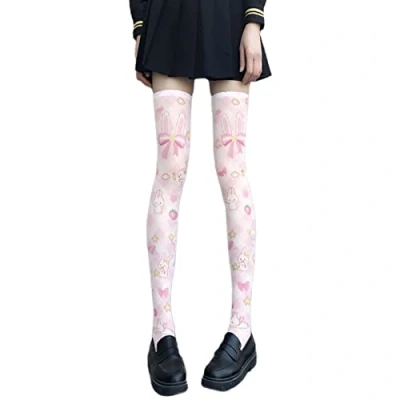 Image of Maxtonser Lolita Cartoon Rabbit for Cat Print Thigh High Stockings Anime Kawaii Over Knee, Women
