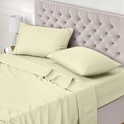 Image of Utopia Bedding Bed Sheet Set King, Ivory, 4 Piece Fitted Sheet, Flat with 2 Pillow Cases 50x75 Wrinkle, Shrinkage and Fade Resistant Soft Brushed Polyester Microfiber Fabric