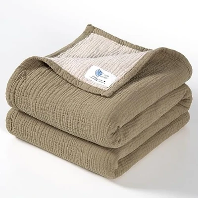 Image of Lulu moon Muslin Baby Blanket Cotton Quilt Blankets for Toddlers Reversible Nursery Crib Boys and Girls 47&quot;x47&quot;(Olive)