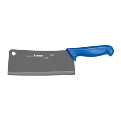 Image of Starrett Professional Stainless Steel Chefs Kitchen Cleaver Knives Wide Rectangular Profile 8 inch (200mm) Blue Handle