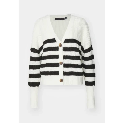 Image of Vero Moda Vmlea Vneck CUFF Cardigan Cardigan, Women&#039;s, Size: Medium, Cloud dancer/black