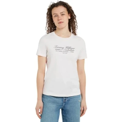 Image of Tommy Hilfiger Women&#039;s Reg Script Graphic C nk Ss Ww0ww43502 S/S T Shirt, White (Ancient White), M