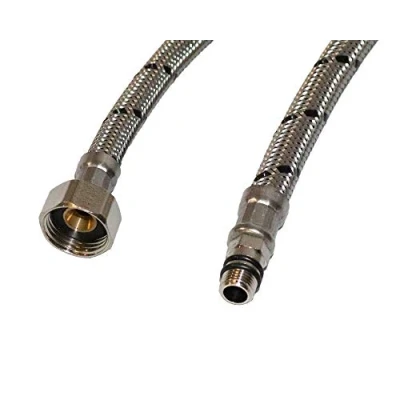 Image of Aumix x2 (Pair) M10 (10mm) x ½ inch BSP 9mm Bore 300mm Flexible Braided Pipe Bathroom Basin Monobloc Mixer Tap Connector Hose WRAS Approved