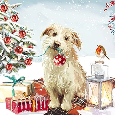 Image of Ling Design Pack of 6 Charity Christmas Cards &#039;Christmas Helper&#039; Lovely with Cute Dog &amp; Robin 1 Design, Multi, 146 x 14mm