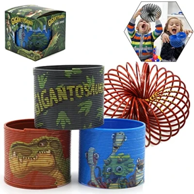 Image of HOVUK Magic Spring Toy Set 3 Pcs Gigantosaurus Plastic Coil Multicolored Springs Stretchy Bouncing Fun Toys for Kids 3+ Years, 7.5cm Springy Children
