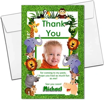 Image of 10 Personalised Girls Boys Jungle Animals Birthday Thank You Photo Cards N157 Any Age