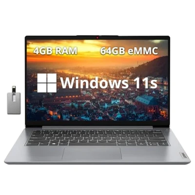 Image of 2022 Lenovo Ideapad 1i 14 Zoll HD Laptop, Intel Celeron N4020 Prozessor, 4GB RAM, 64GB eMMC Flash Memory, Graphics 500, Webcam, Stereo Lautsprecher, Windows 111S , 128 GB USB Karte