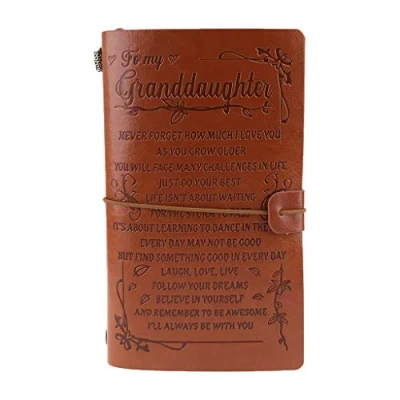 Image of Vintage Engraved Faux Leather Journal Notebook Diary To Grandson Granddaughter,