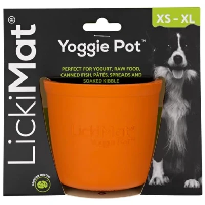 Image of LickiMat Yoggie Pot Distraction, Fun and Enrichment. Long Lasting Rubber Licking Treat Dispenser for All Dog Sizes Slow Feeder Small Dogs. The Newest LickiMat, Red