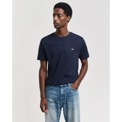 Image of Gant Mens Seasonal Essential Embroidered Archive Shield T Shirt Dark Blue material_cotton Size Large