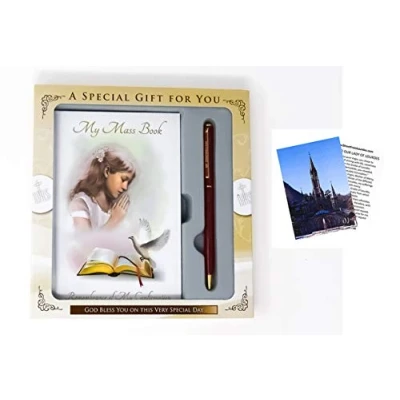 Image of Confirmation Gift Set for a Girl Mass Book &amp; Pen + LOURDES PRAYER CARD