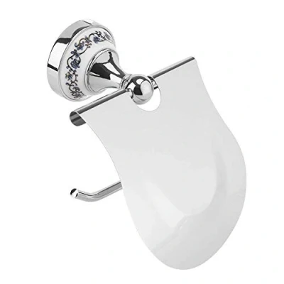 Image of Toilet Roll Holder, Yosoo Classic Bathroom Paper Holder with Baffle Waterproof Wall Mounted Blue and white Porcelain Pattern (Silver)