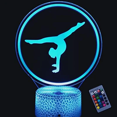 Image of YTDZLTD 3D Gymnastics Night Light 16 Colors Changing Remote Control USB Power Touch Switch Decor Lamp Optical Illusion LED Table Desk