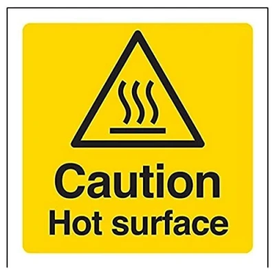 Image of V Safety Caution, Hot Surface Warning Sign 100mm x Self Adhesive Vinyl