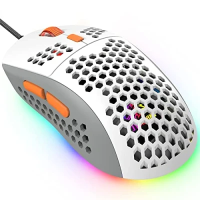 Image of KUIYN 383 PRO M8 Ultralight Wired Gaming Mouse, Lightweight Honeycomb Shell, 6 RGB Breathing Backlit Mice, Adjustable DPI 6400, USB Optical Model Aerox Mice for Win10/XP/Xbox/PS4/PS5/Mac/HP/Acer