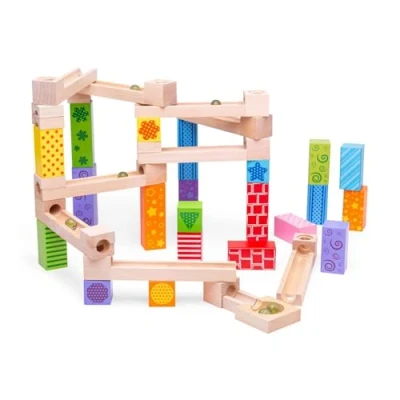 Image of Bigjigs Toys, Marble Run, Wooden Construction Ball Toys For 3 4 5 Year Olds, Run Marbles Kids