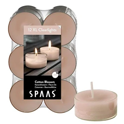 Image of Spaas 12 Maxi Scented Tealights in Transparent Clear Cup, 8 Hours, Cotton Blossom